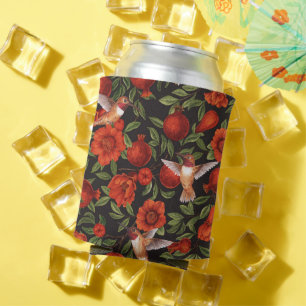 Porta-lata Pomegranatos e beija-flores/folhas verdes em preto