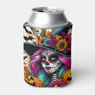 Porta-lata Pop Art Halloween Açúcar Crânio, Fantasma e Abóbor
