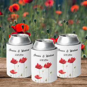 Porta-lata Poppies Poppy Red Flor Watercolor Casamentos