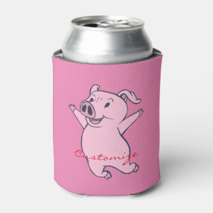 Porta-lata Porco cor-de-rosa feliz que salta Thunder_Cove