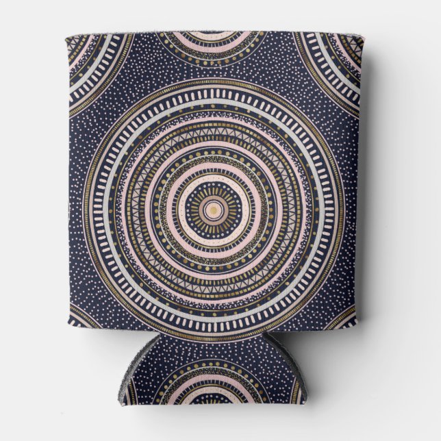 Porta-lata Portas Geométricas Douradas Rosa Mandala Azul (Frente)