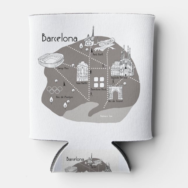 Porta-lata Poster de Barcelona cinza (Frente)