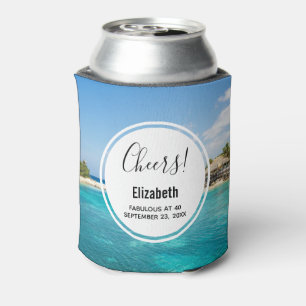 Porta-lata Praia Cênica Tropical com Aniversário Thatch Hut