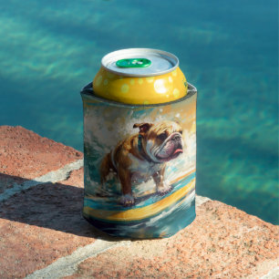 Porta-lata Praia de Bulldog Surfando Pintura
