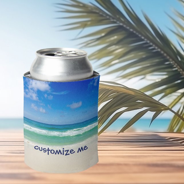 Porta-lata Praia Fotografia Céu Azul com Ondas (Criador carregado)