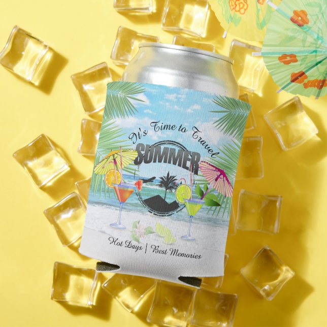 Porta-lata Praia Tropical, Férias de Verão | Personalizado (Verão in situ)