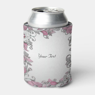 Porta-lata Prata Rosa, Branco, Favor Floral Pode Resfriar