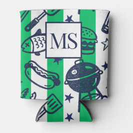 Porta-lata Preppy Dad Grilling Pattern – BBQ Doodles (Stripe)