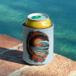 Porta-lata Presente de Férias do Pôr do Sol Floral Beach Love