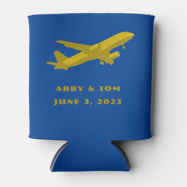 Porta-lata Presente de Noivos de Aviação Azul Marinho e Doura (Frente)