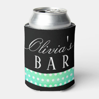 Porta-lata Preto com Pontos de Poka Verde e Branco