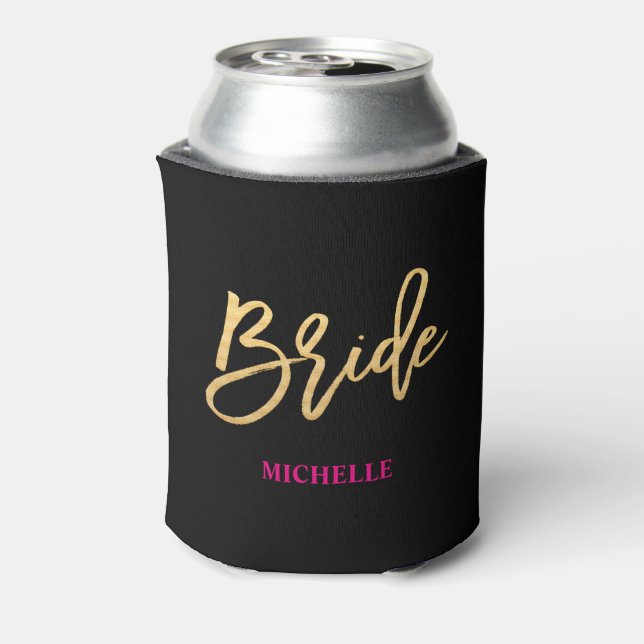 Porta-lata Preto/Dourado/Rosa Quente Personalizado de Script  (Can Back)