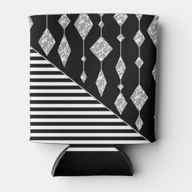 Porta-lata Preto e branco, abstrato, geométrico, simples, Dig (Frente)