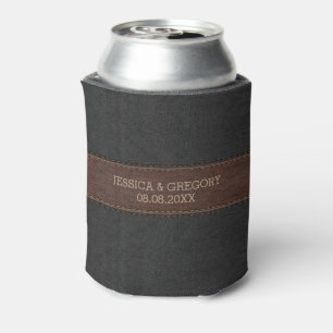 Porta-lata Preto masculino do vintage & couro de Brown