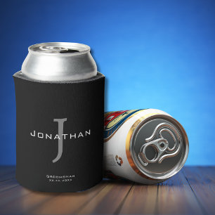 Porta-lata Preto Masculino e Branco Inicial + Monograma de No