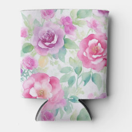 Porta-lata Pretty Pink and Purple Floral Pattern