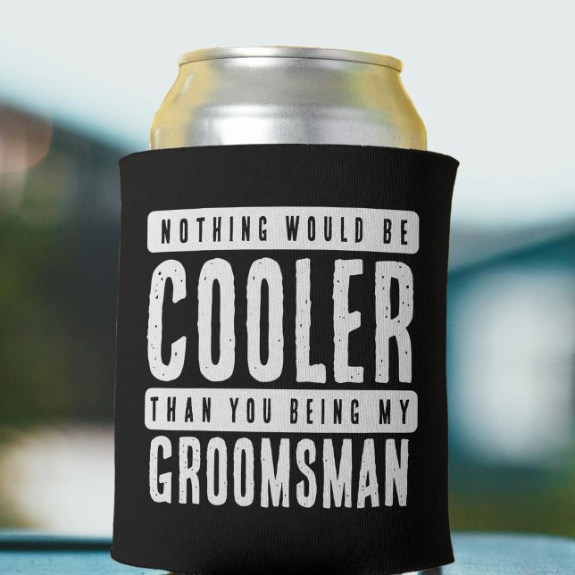 Porta-lata Proposta de padrinho de casamento preto e branco (Groomsman Proposal Black & White Can Cooler
)