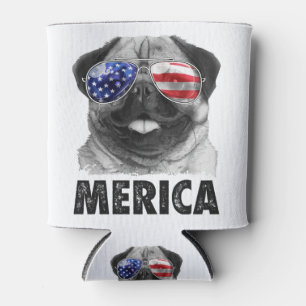 Porta-lata Pug Merica 4 de julho Camisa para Mulheres