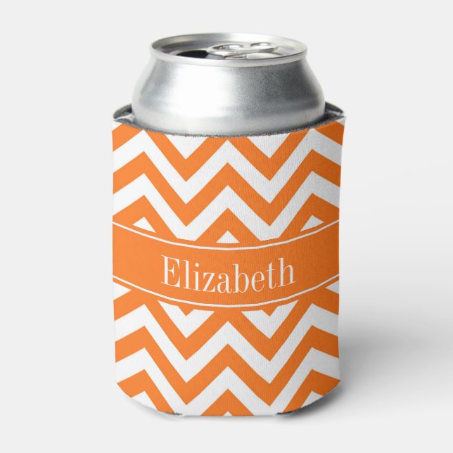 Porta-lata Pumpkin White Chevron, Pumpkin Name Monograma (Can Front)