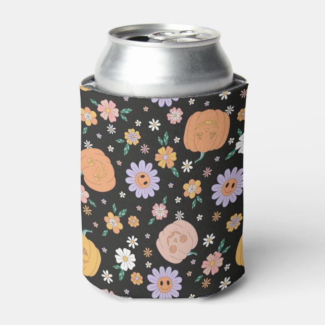 Porta-lata Pumpkins e Flores do Halloween Retro (Can Front)