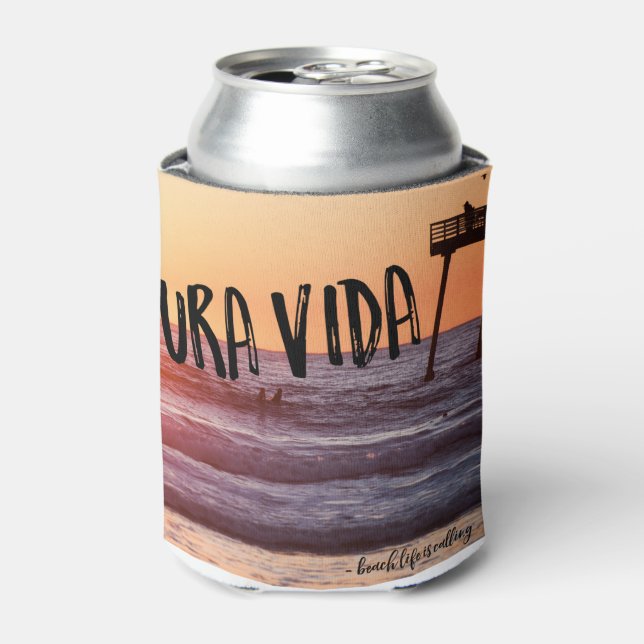 Porta-lata Pura Vida Ocean Beach Sunset Photo Can (Can Front)