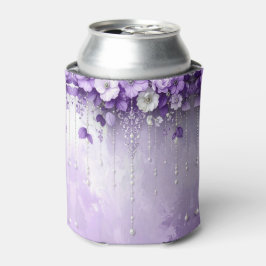 Porta-lata Purple Flowers with Dangling Pearls Can Cooler