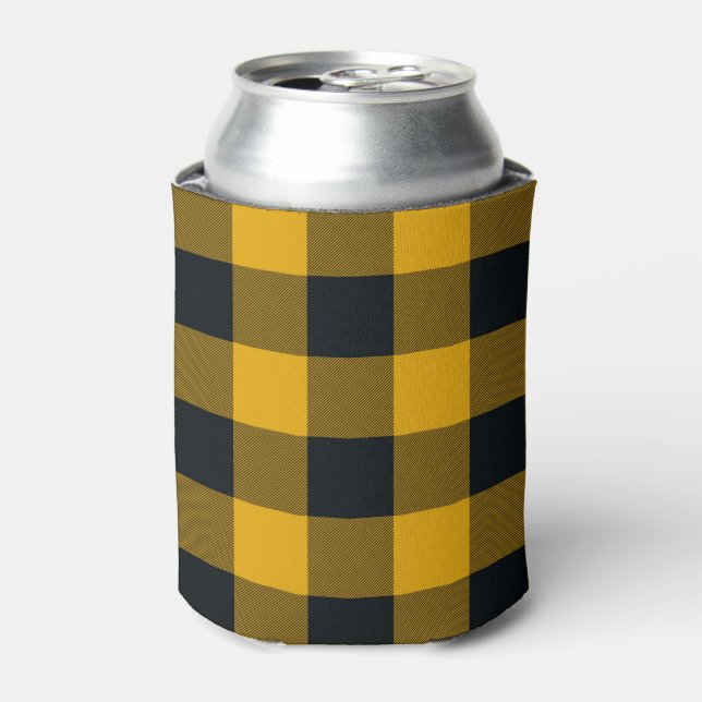 Porta-lata Quadrados Xadrez Amarelo e Preto Plaid Búfalo (Can Front)