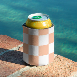 Porta-lata Quadrados xadrez laranja pêssego branco geométrico