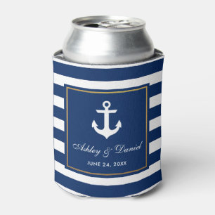 Porta-lata Quadro Dourado Azul Marinho de Casamento Náutico