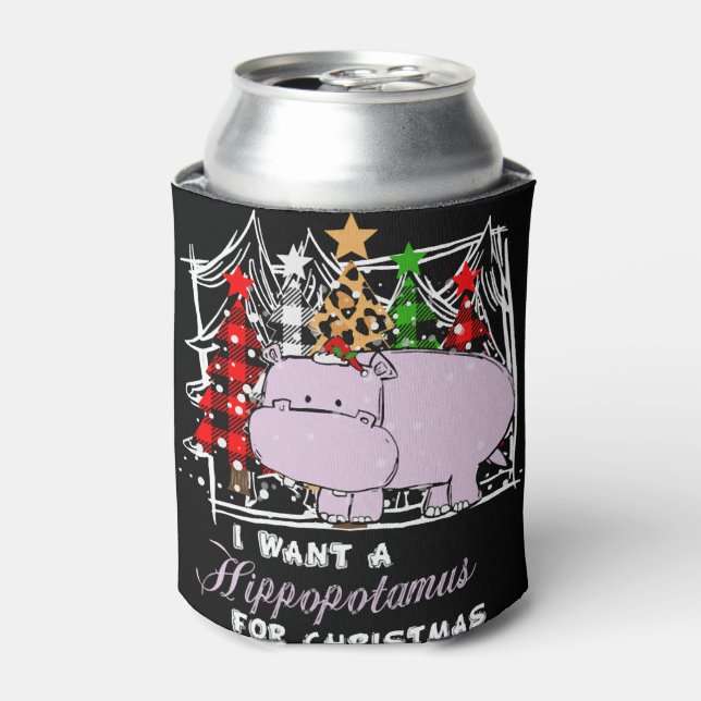 Porta-lata Quero Um Hippopotamus Engraçado De Natal (Can Front)