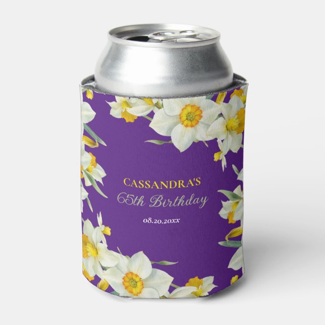 Porta-lata Quic Amarelo Branco Daffodil Floral Roxo Aniversár (Can Front)