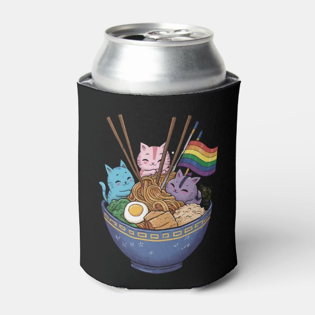 Porta-lata Rainbow Flag Gats Ramen Anime Orgulho gay Mês LGBT (Can Front)