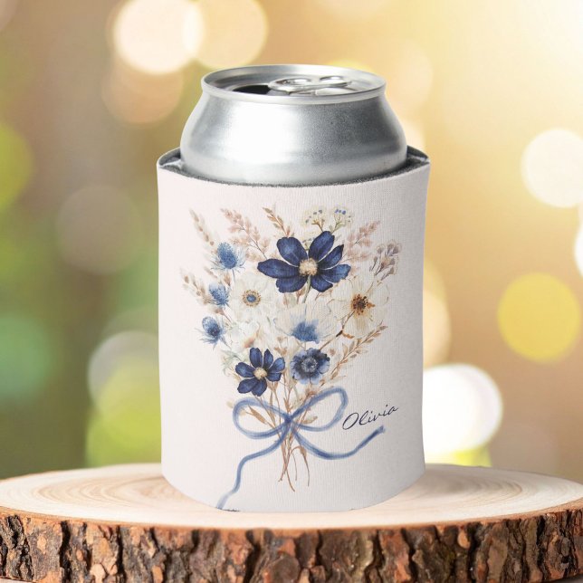 Porta-lata Ramalhete De Flores Azul Marinho Personalizado Flo (Criador carregado)