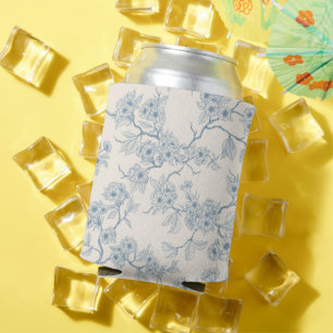 Porta-lata Ramos de flor de cerejeira em azul e branco esmaec