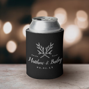 Porta-lata Ramos Rústicos Monograma de Casamento Preto