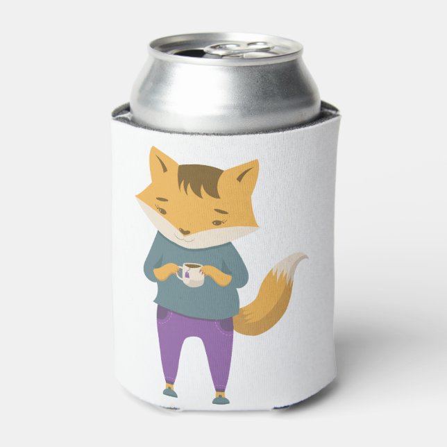 Porta-lata Raposa-branca com xícara de chá (Can Front)