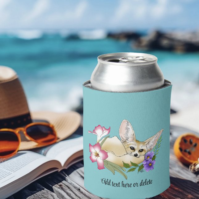 Porta-lata Raposa Fennec Flores Rosa Roxo Fofo Botânico Azul (Criador carregado)