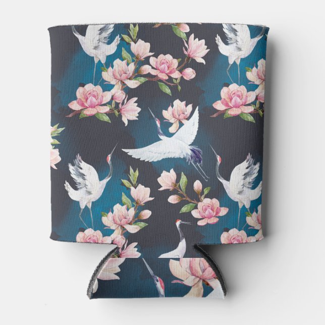 Porta-lata Red Crane Magnolia: Aquarela Japonesa. (Frente)