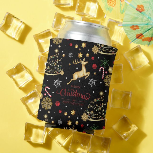 Porta-lata Red Dourado Reindeer Feliz Árvore de Natal (Verão in situ)