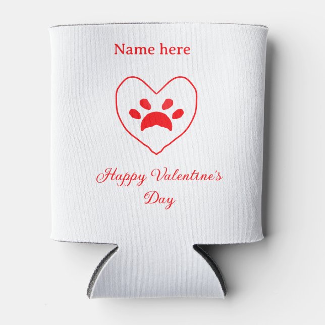 Porta-lata Red heart dog cat paw happy Valentine's day name  (Frente)