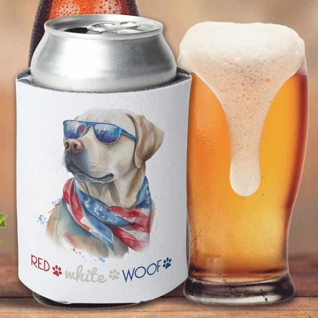 Porta-lata Red White Woof Patriotic Labrador Dog 4 De Julho (Criador carregado)
