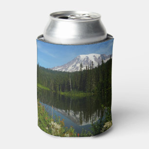Porta-lata Reflexo do Lago Monte Rainier com Flores Silvestre
