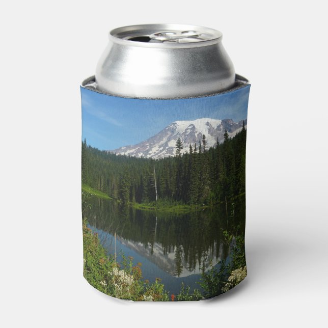 Porta-lata Reflexo do Lago Monte Rainier com Flores Silvestre (Can Front)