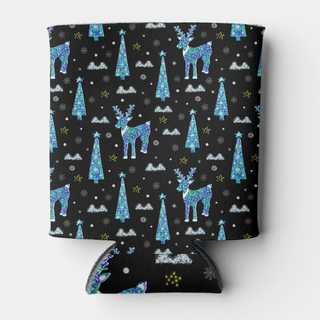 Porta-lata Reindeer, flocos de neve, padrão de Natal (Frente)
