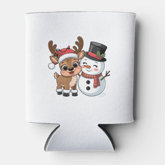 Porta-lata Rena de Natal Fofa & Boneco de Neve (Frente)