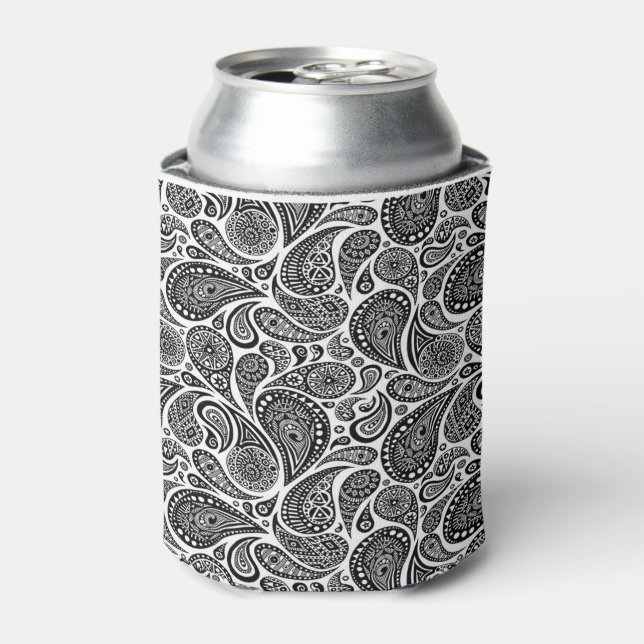 Porta-lata Resfriadores/Paisley Preto e Branco (Can Front)