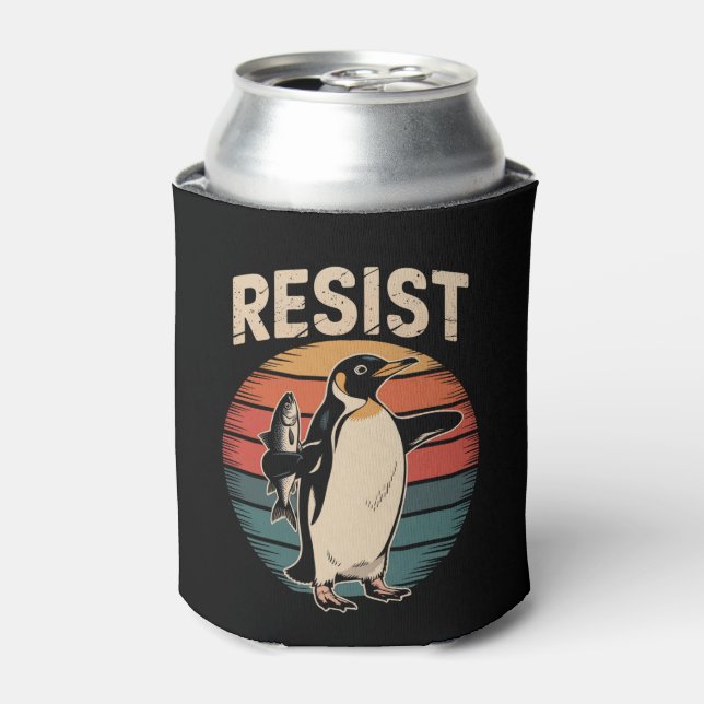 Porta-lata Resistir Pinguins Ativismo Protesto Tarifas Retro (Can Front)
