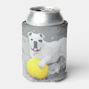 Porta-lata Retrato inglês branco do buldogue com bola