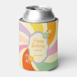 Porta-lata Retro 70s Groovy Wave Flower Feliz Aniversário