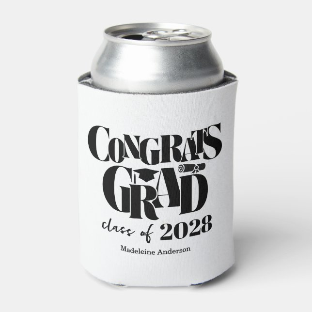 Porta-lata Retro Class of Congrats Graduation Black And White (Can Front)